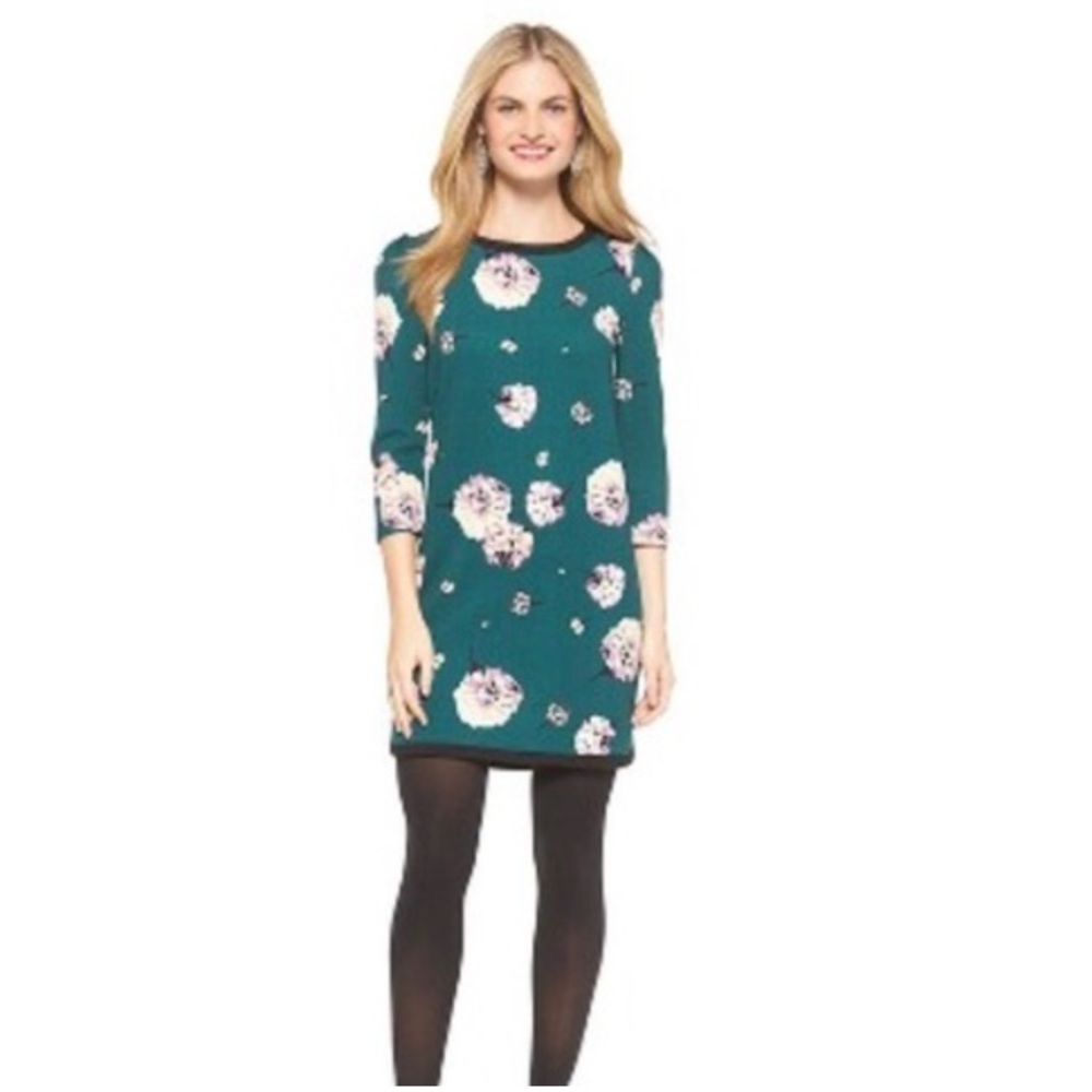 Vintage Xhilaration Floral Teal green puff shoulder mini formal 3/4 sleeve Dress